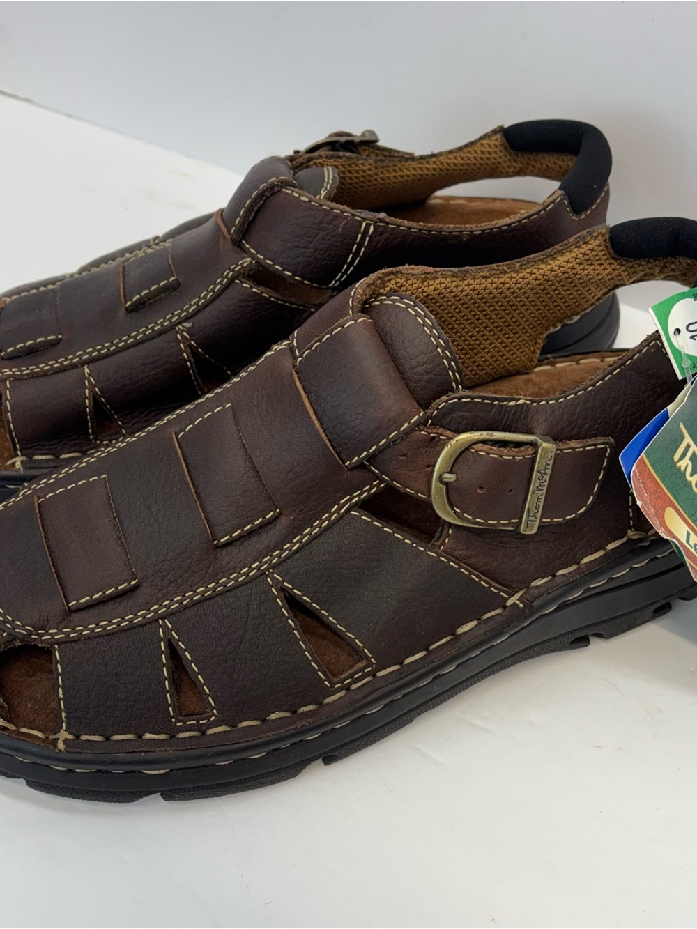 Thom McAn Dark Brown Leather Fisherman Sandals with Buckle